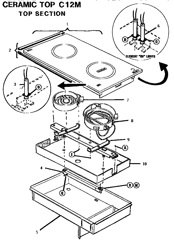 Thermador GG12M ceramic top, top section (c12m) diagram