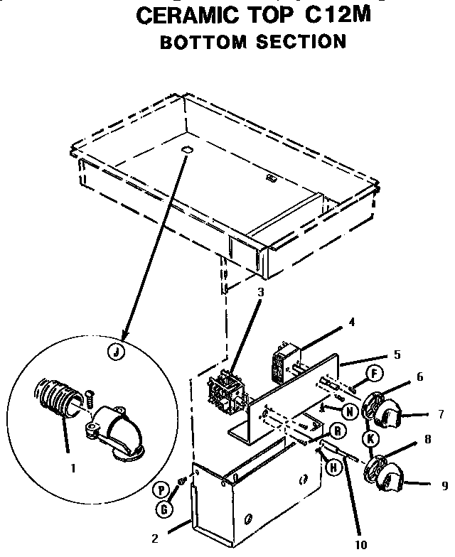 Thermador GG12M ceramic top, bottom section (c12m) diagram
