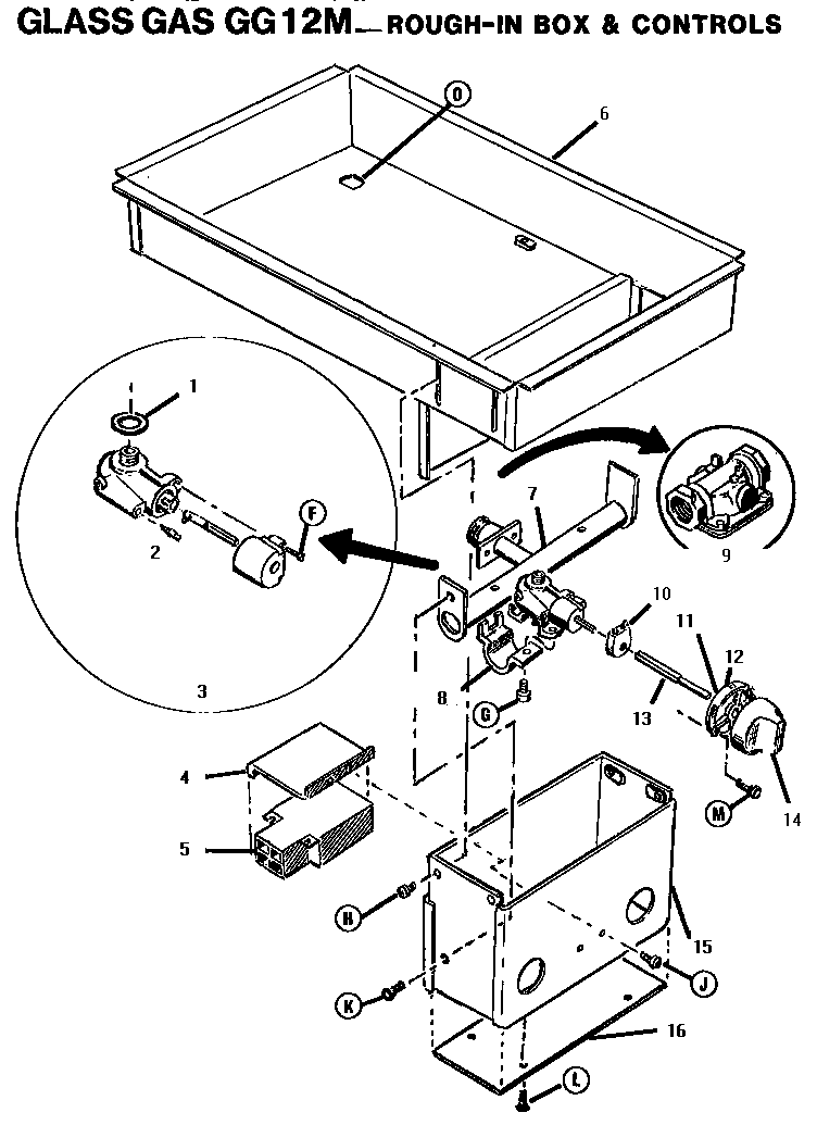 Thermador GG12M rough-in box and controls (gg12m) diagram