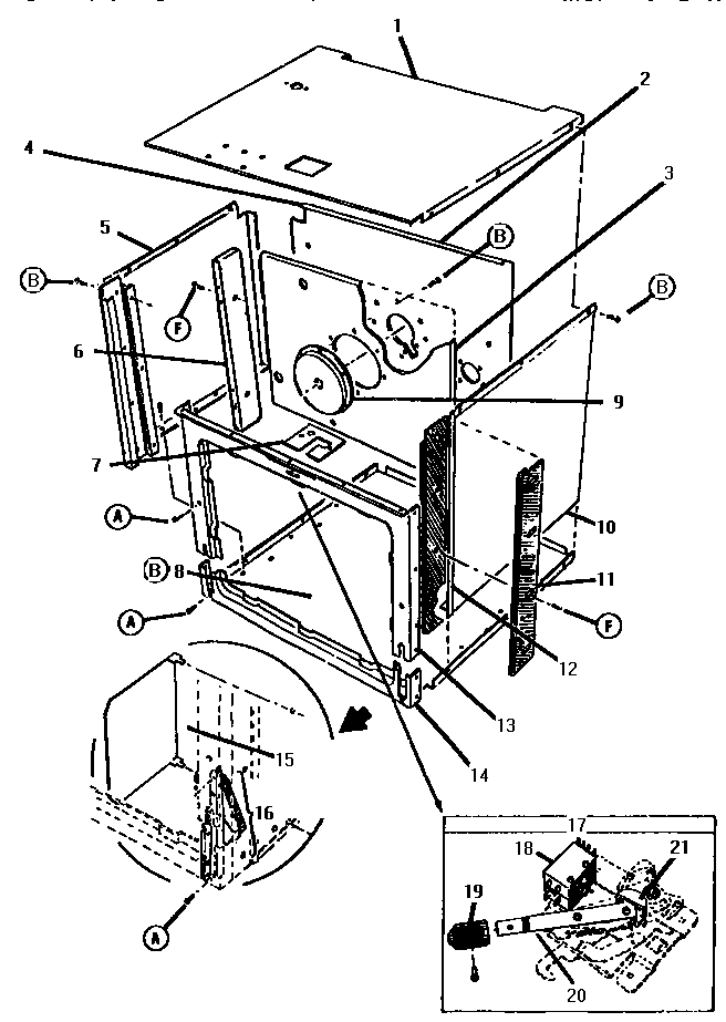 Thermador ESC30B-01 oven body assembly, front view diagram