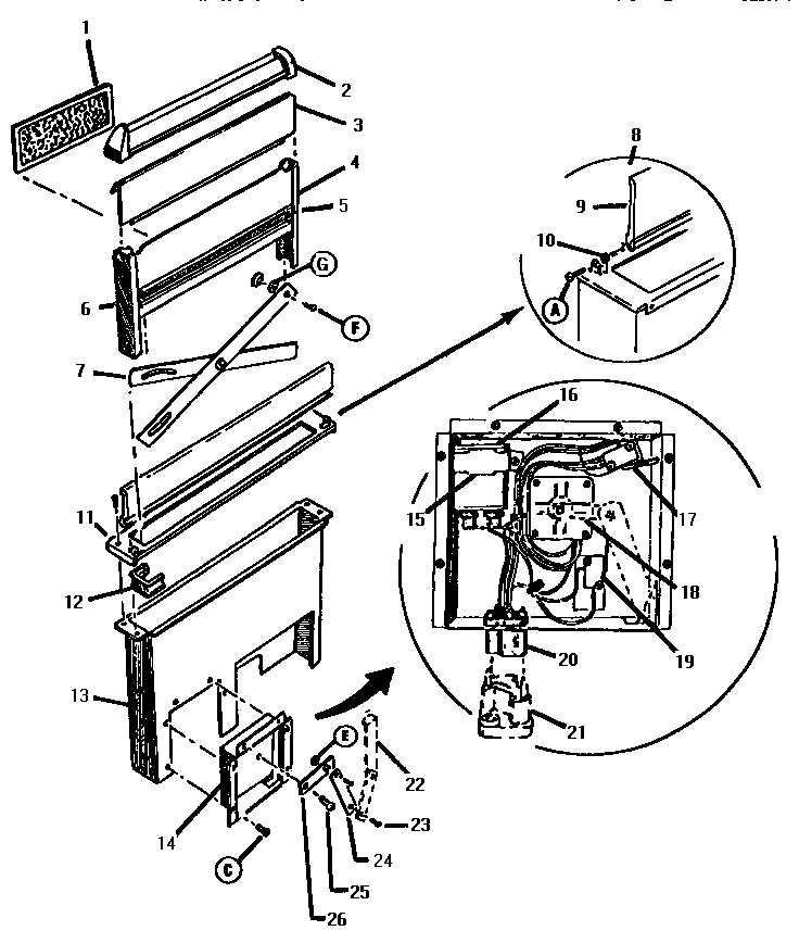Thermador ESC30B-01 snorkel assembly, rear view diagram