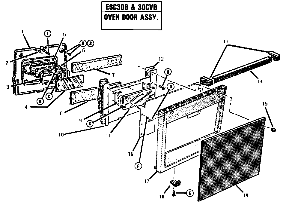 Thermador ESC30B-01 oven door assembly diagram