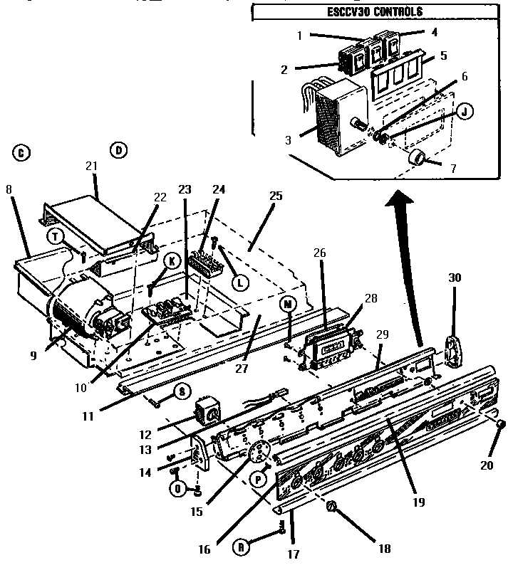 Thermador ESC30B burner box & control panel diagram