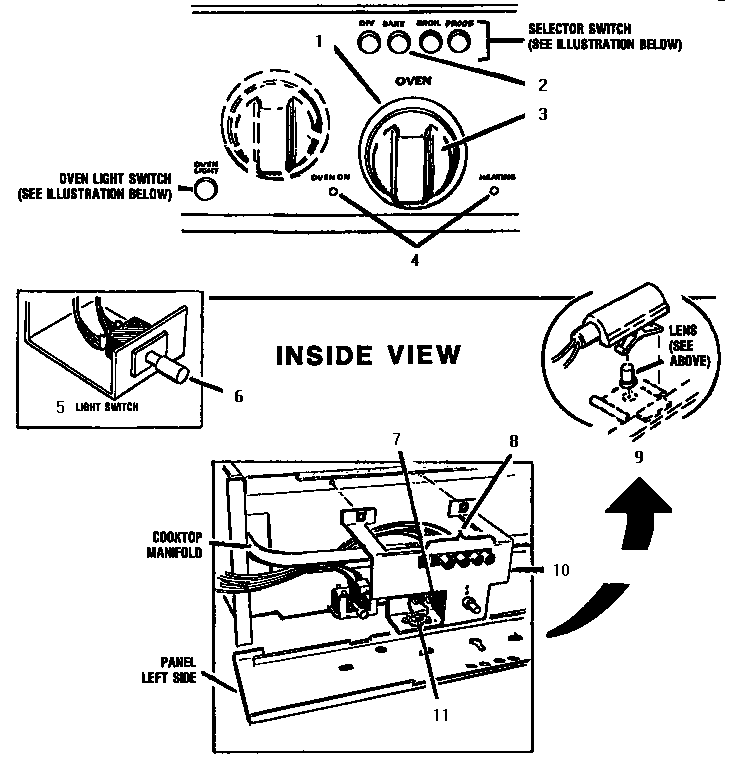 Thermador GCR486GD small oven controls, left side diagram
