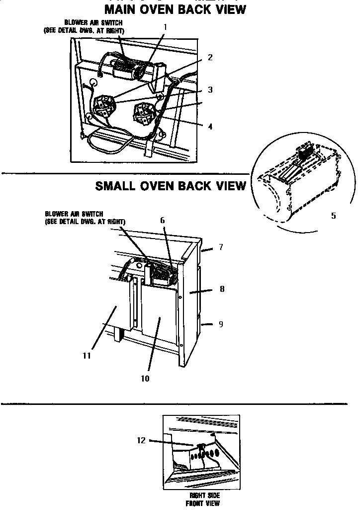 Thermador GCR486GD ovens, back views diagram