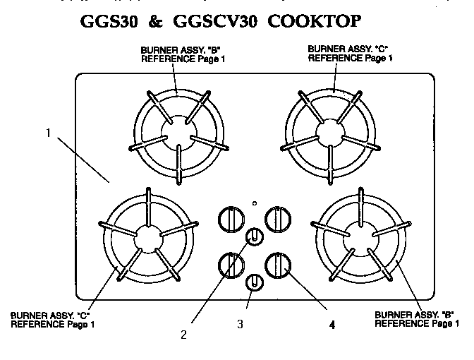 Thermador GGS36W ggs30 and ggscv30 cooktop (ggs30) (ggs30w) diagram