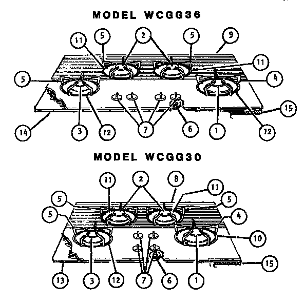 Thermador EIIGGCV30 wcgg cooktops (wcgg30) (wcgg36) diagram