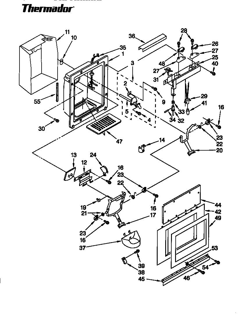 Thermador TSS36DAW-06 dispenser & front diagram