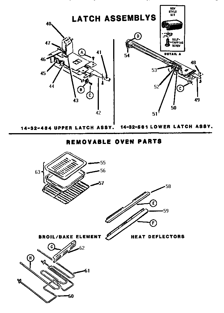 Thermador CT127 latch assemblies and oven parts diagram