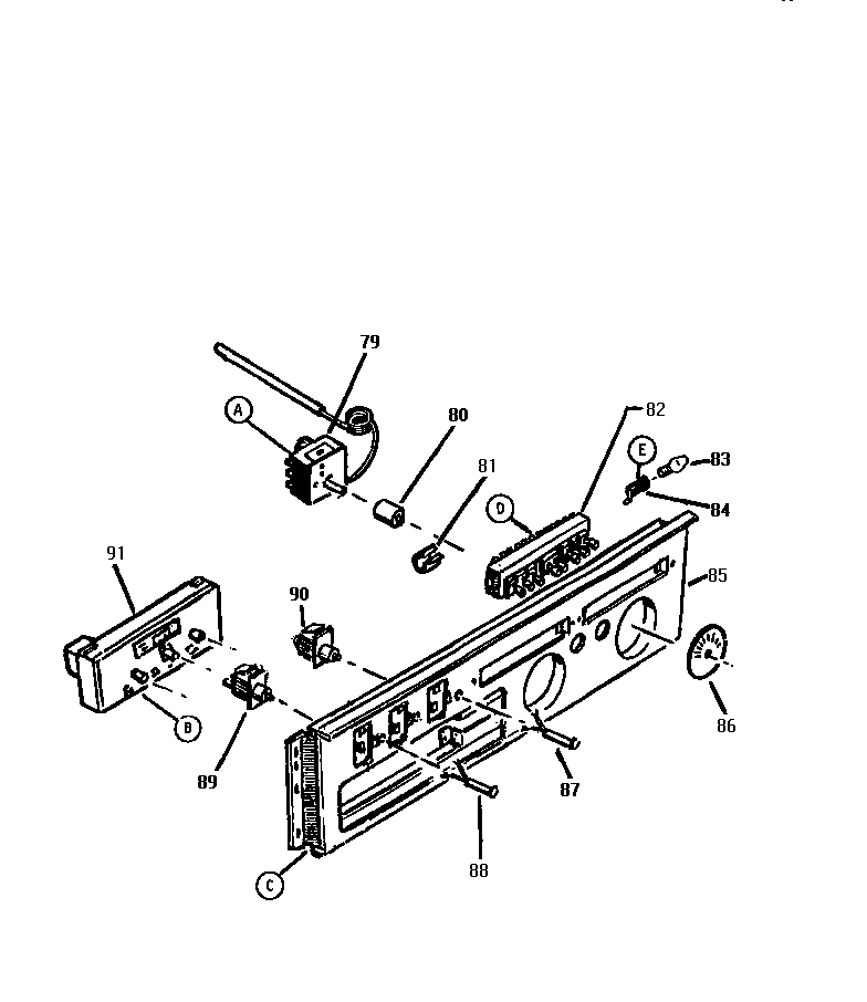 Thermador CT127 rear control panel assembly diagram