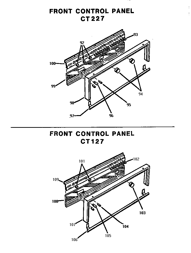 Thermador CT127 front control panels diagram