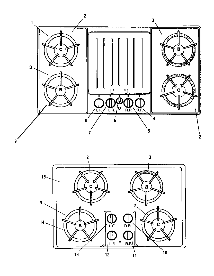 Thermador SGN30S main top and knobs (sgn36g & sgn30) (sgn30b) (sgn36gb) (sgn30s) (sgn30w) (sgn36gs) (sgn36gw) diagram