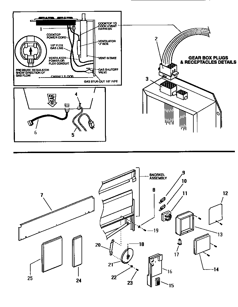 Thermador SGN30S gear box plug detail/snorkel and gear box assembly detail diagram