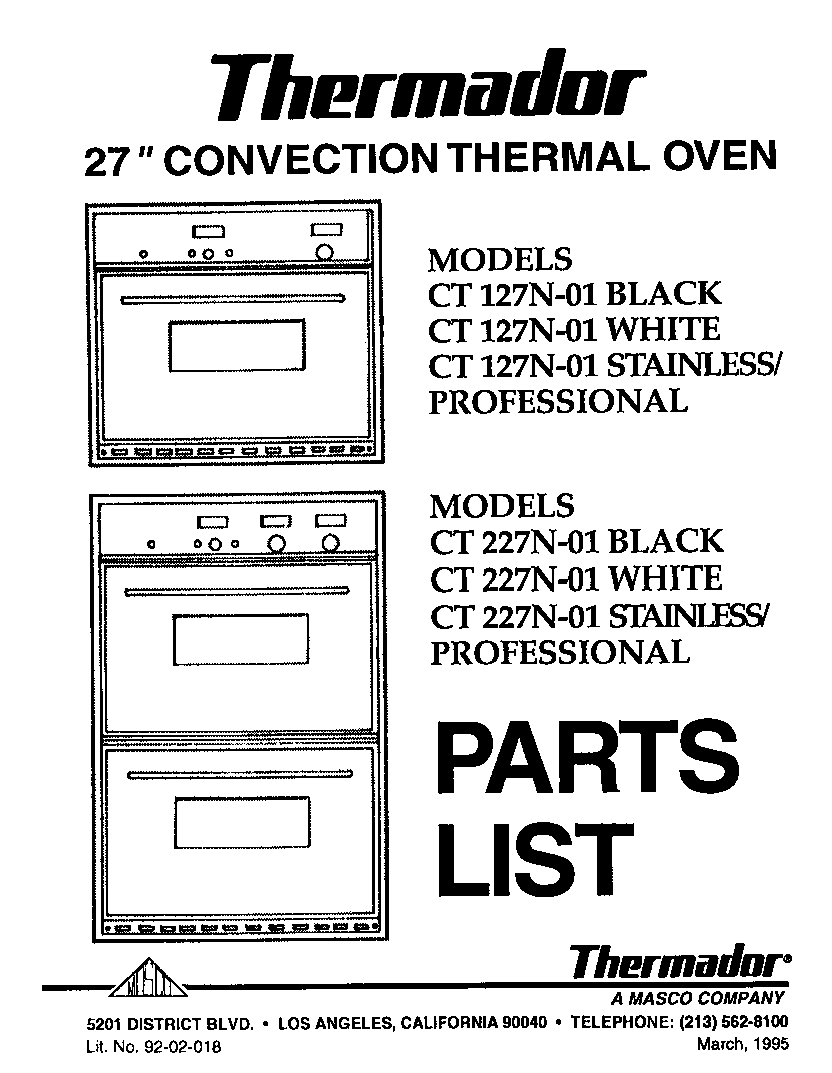 Thermador CT227N-01 cover page diagram