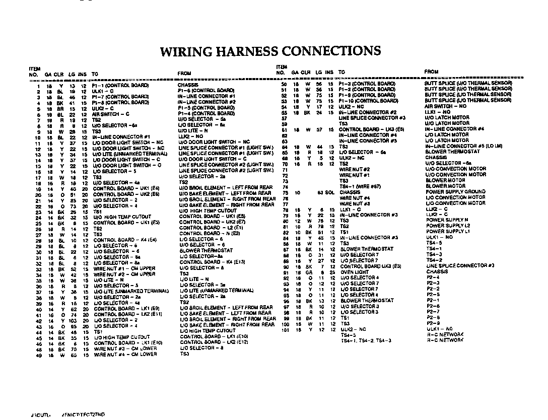 Thermador CT227N-01 wiring harness connections diagram