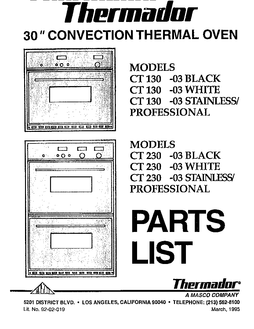 Thermador CT130-03 front cover diagram