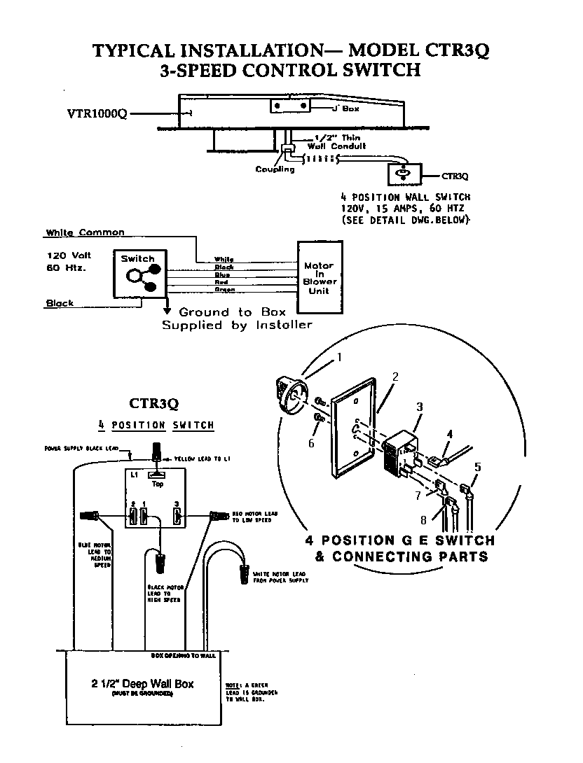 Thermador VTR1000Q three-speed control switch diagram