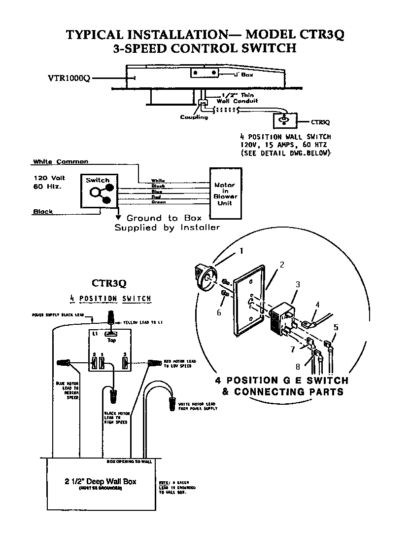 Thermador VTN1000Q three-speed control switch diagram