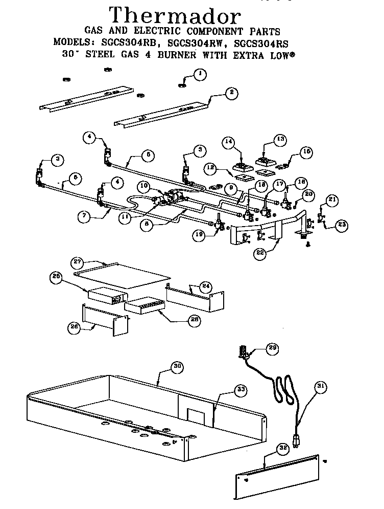 Thermador SGCS304RB gas & electric component parts diagram