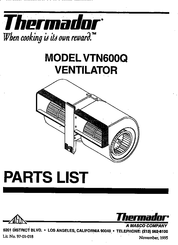 Thermador VTN600Q front cover diagram