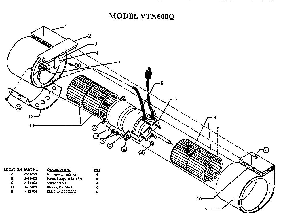 Thermador VTN600Q blower diagram