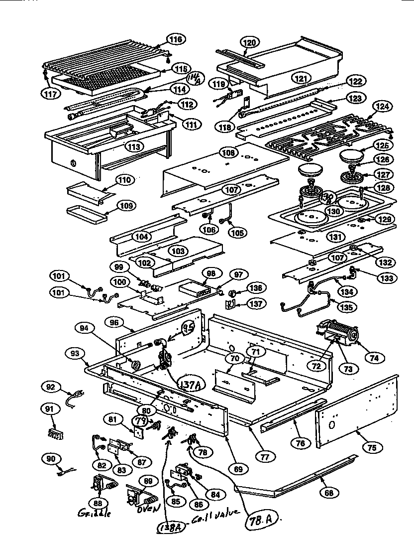 Thermador PRSE366 cooktop diagram