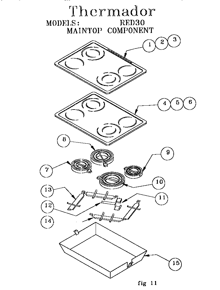 Thermador RED30VQRS (9708 & UP) maintop component diagram