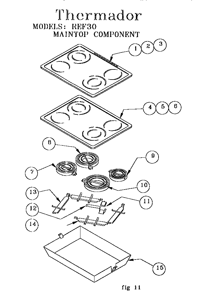 Thermador REF30QW (9708 & UP) maintop component diagram