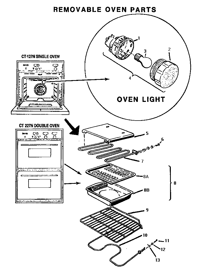 Thermador CT127N removable oven parts diagram