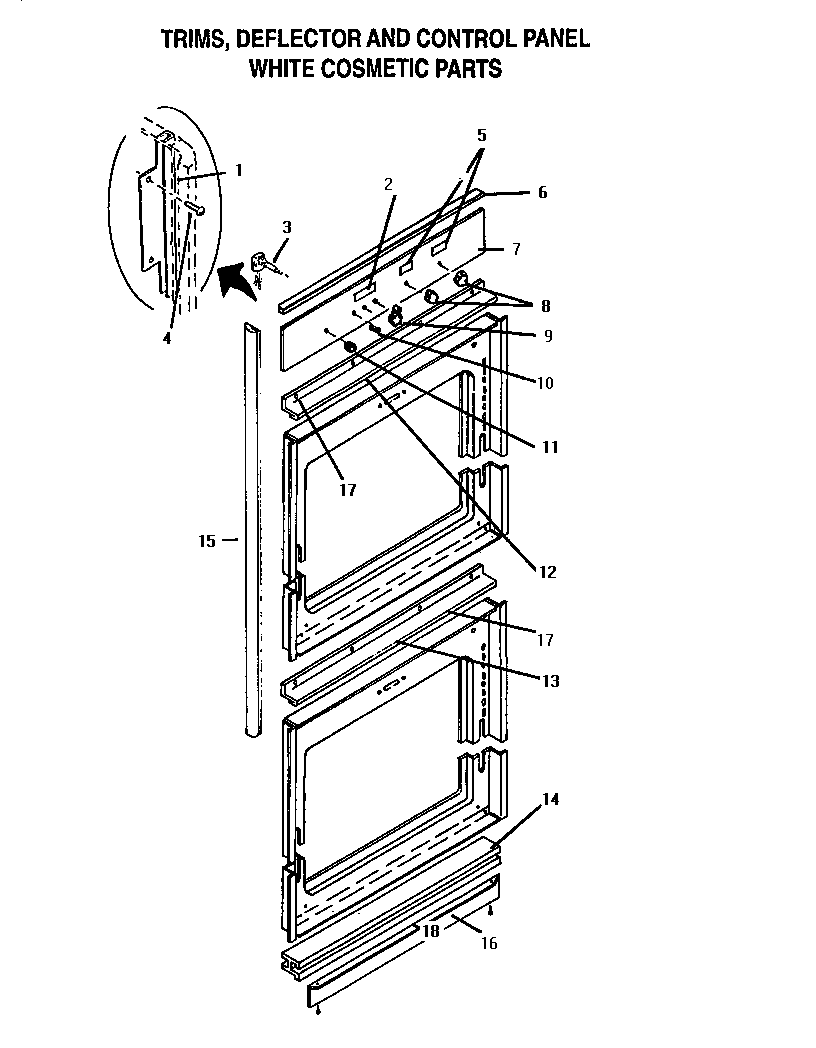 Thermador CT127N trims,deflector and control panel diagram