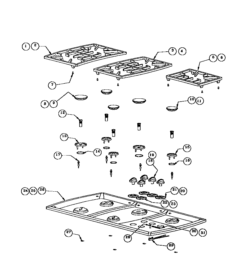 Thermador SGCS355RS maintop components diagram