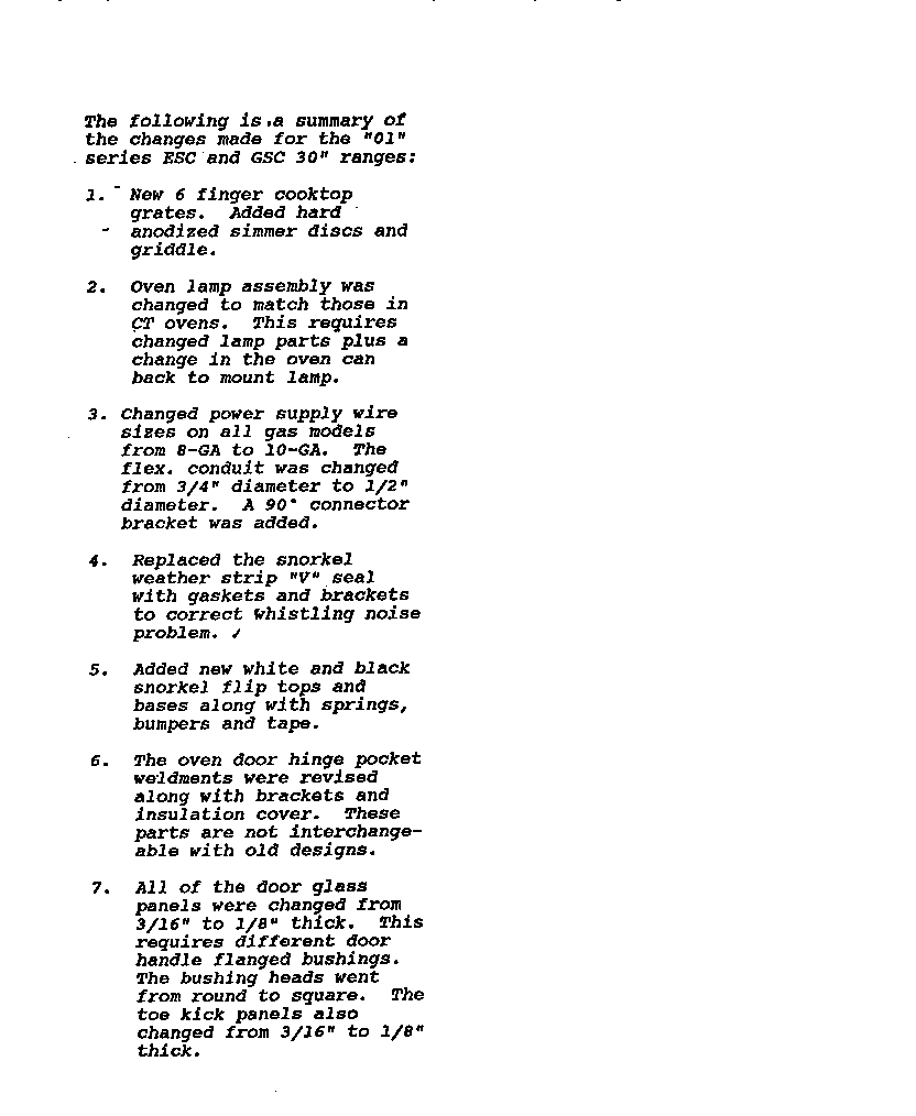 Thermador GSC30WC-01 summary of changes made diagram