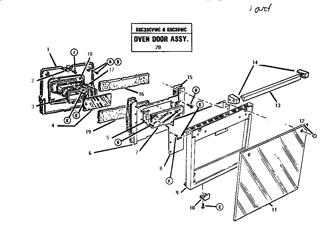 Thermador GSC30WC-01 oven door assembly diagram