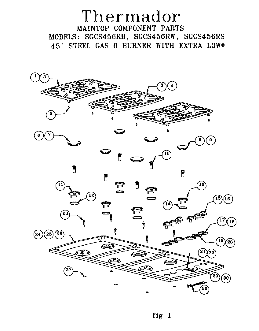Thermador SGCS456RB maintop (sgcs456rb) (sgcs456rs) (sgcs456rw) diagram