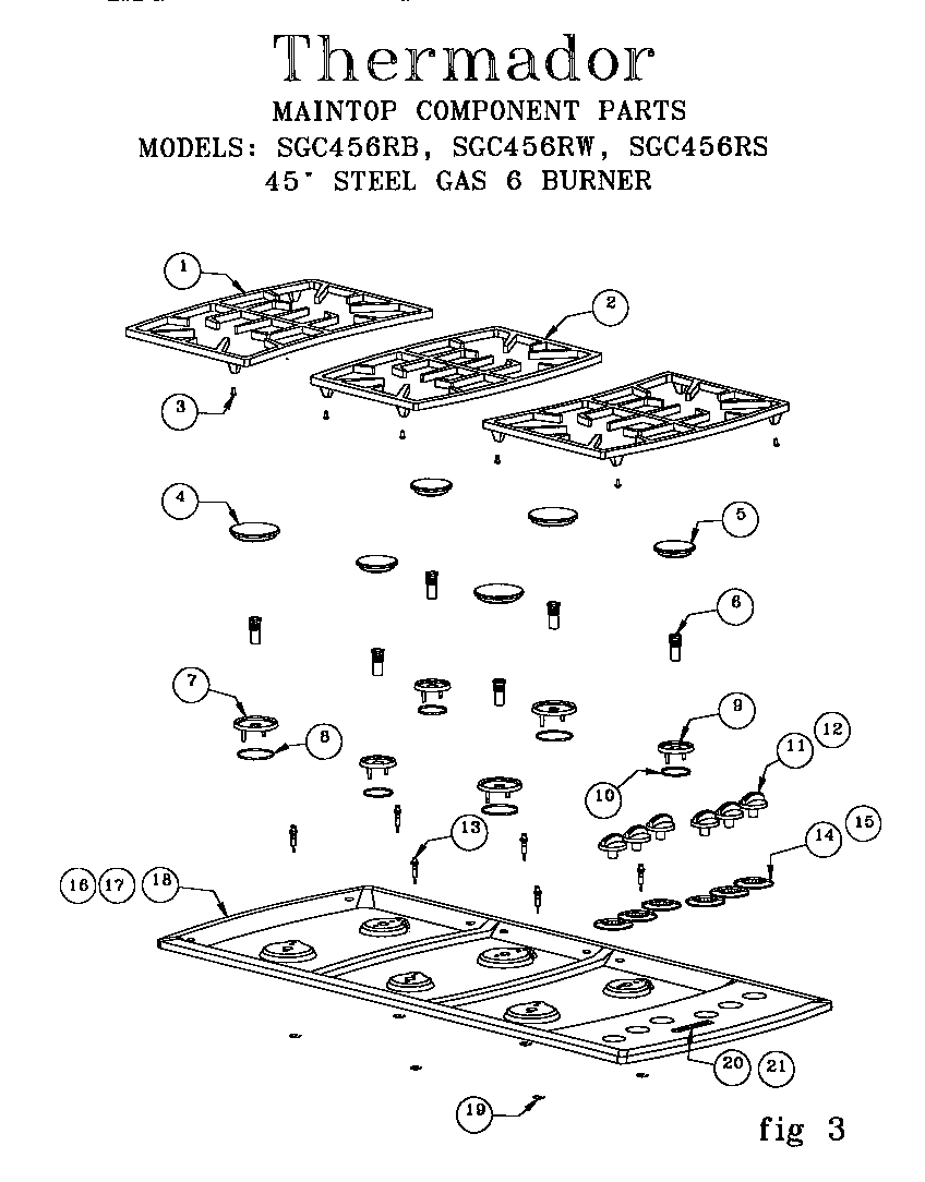Thermador SGCS456RB maintop components (sgc456rb) (sgc456rs) (sgc456rw) diagram