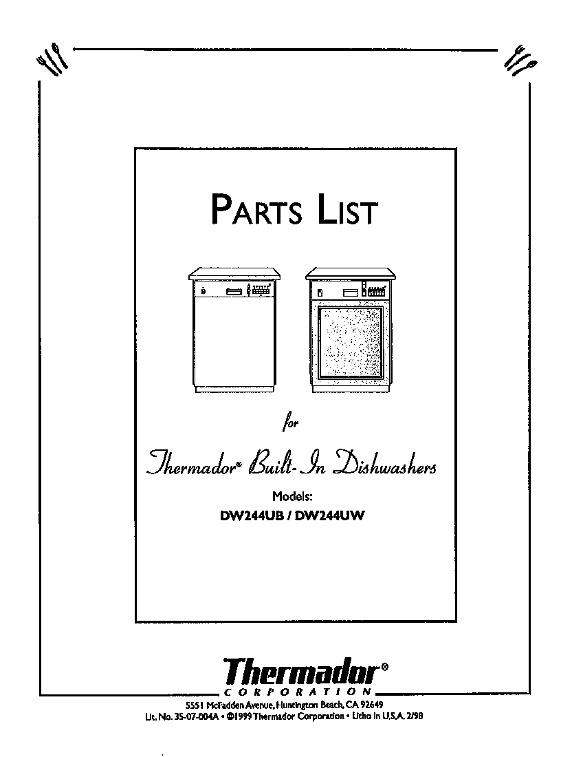 Thermador DW244UW cover diagram