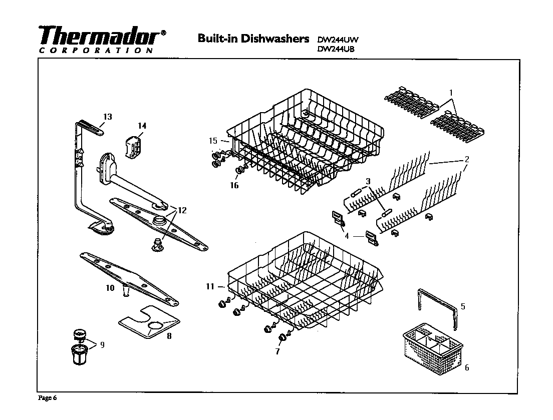 Thermador DW244UW racks/spray arm assy diagram