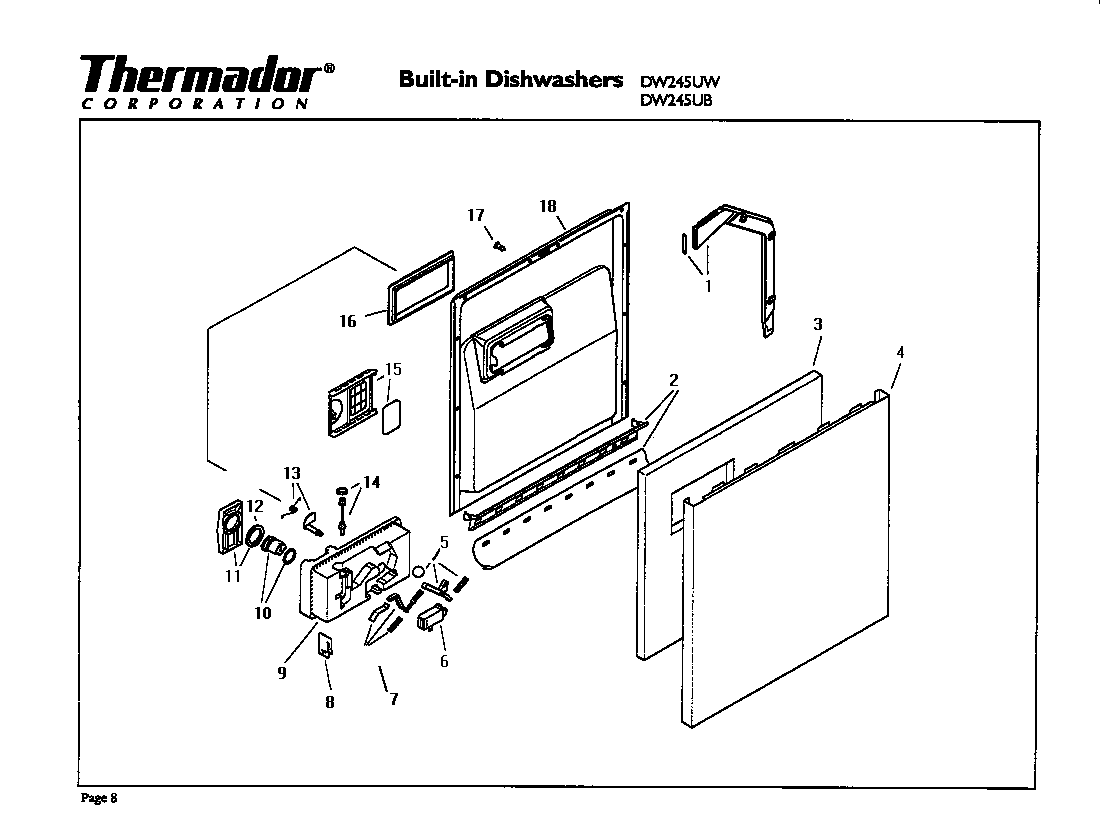 Thermador DW245UW door diagram