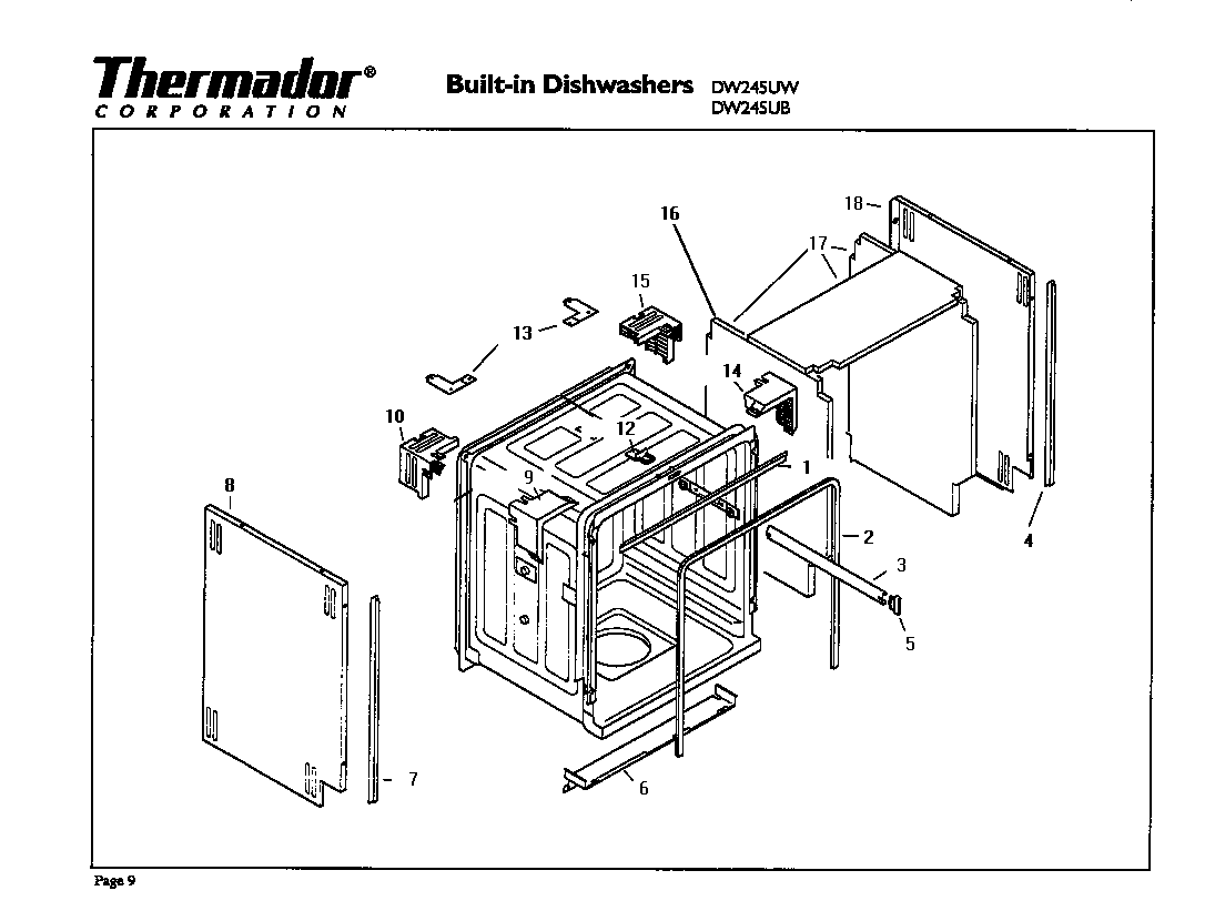 Thermador DW245UW tub diagram