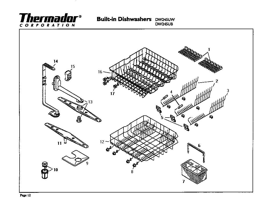 Thermador DW245UW racks diagram