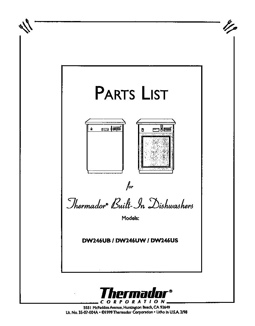 Thermador DW246US cover diagram