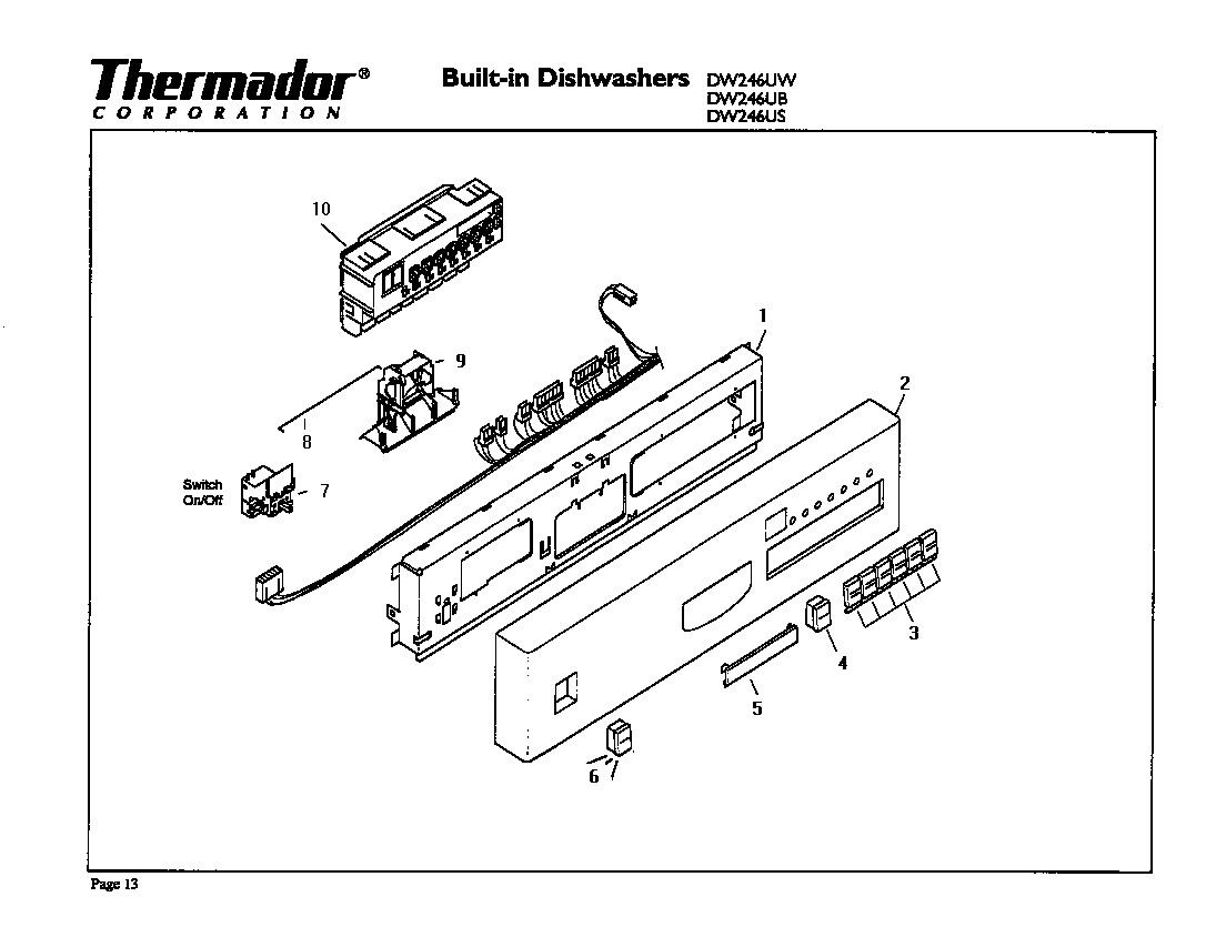 Thermador DW246US control panel diagram