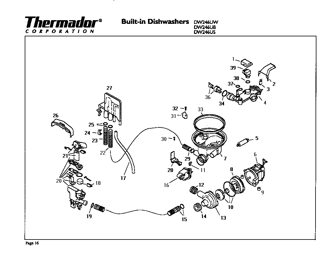 Thermador DW246US pump and motor diagram
