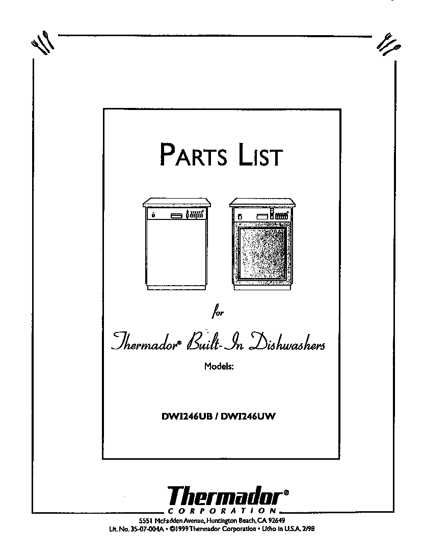 Thermador DWI246UW cover diagram