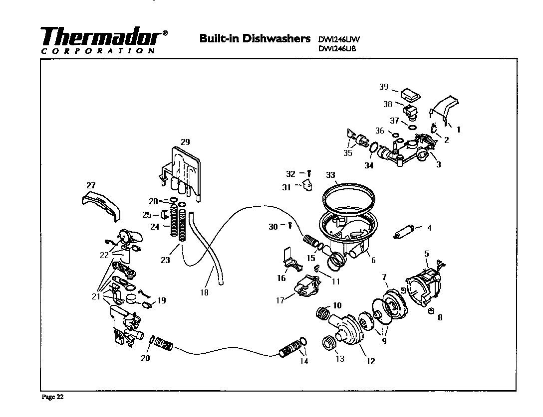 Thermador DWI246UW pump and motor diagram