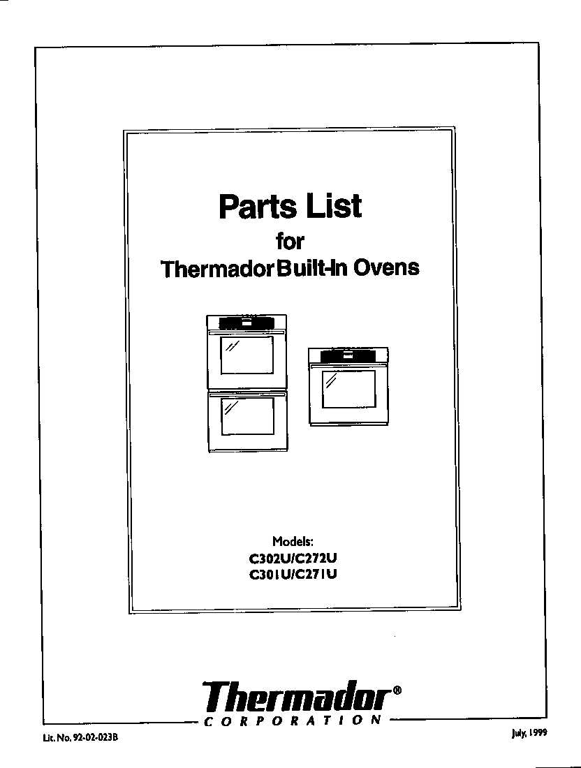 Thermador C301UW cover diagram