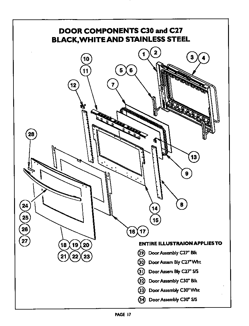 Thermador C301UW door components, c30 and c27 diagram