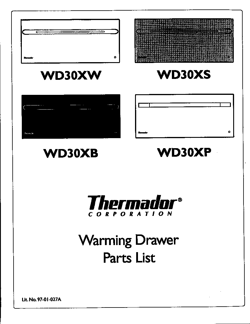 Thermador WD30XP cover page-text diagram