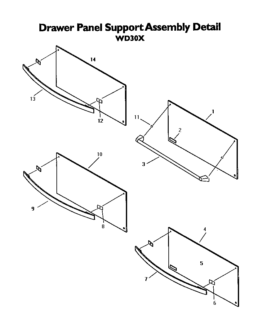 Thermador WD30XP drawer panel support assembly diagram