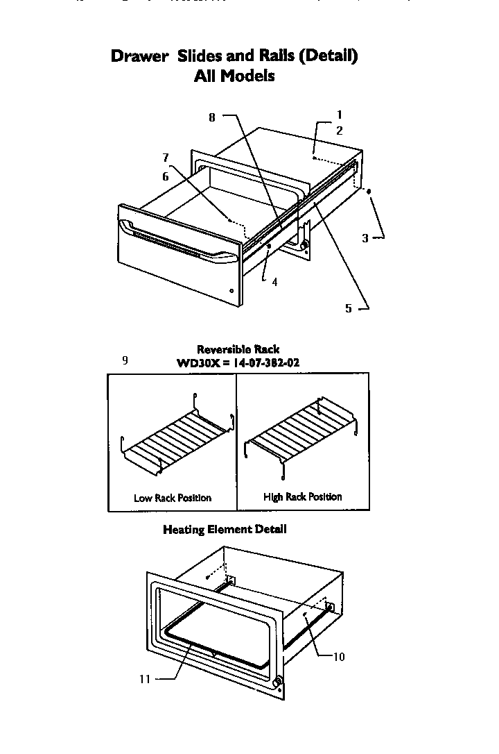 Thermador WD30XP drawer slides and rails diagram